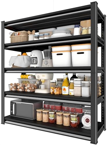 Metal Storage Garage Shelving - 5 Tier 48'' Wide 2800 Lbs Heavy Duty Utility Shelves Freestanding - Adjustable Rack Units for Kitchen Pantry Basement - 48" W x 18" D x 78" H Black - size: 48"Wx18"D-5T