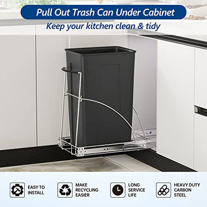 Insputer Pull Out Trash Can Under Cabinet, Requires 13" W X 18" D Cabinet, Under Sink Trash Can Kit, Slide Out Garbage for Kitchen(Not Included Can) - color: Silver