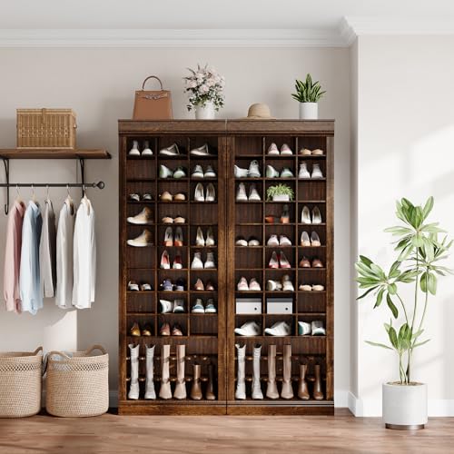 Garvee 10-Tier Shoe Storage Cabinet, Tall Wooden Shoe Rack with 30 Cubbies, Freestanding Entryway Shoe Organizer for Entryway, Living Room