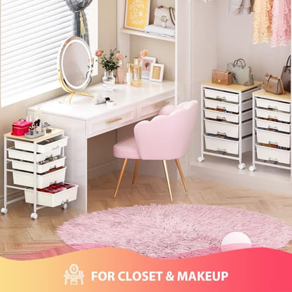 Goovilla Rolling Cart with Drawers, Utility Cart Organizer With 5 Removable Drawers and Wooden Tabletop, Lockable Rolling Storage Organizer for Art, Classroom, Home, Dorm, Office, Craft Storage, White - size: White