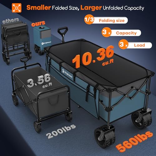 Originsure 300L Foldable Beach Wagon Cart with Big Wheels,560lbs,Grey&Blue | 48" Folding Utility Wagon,7" All-Terrain Wheels,Heavy Duty Frame,Compact&Space-Saving,for Camping,Sports,Grocery,Garden - color: Blue&grey