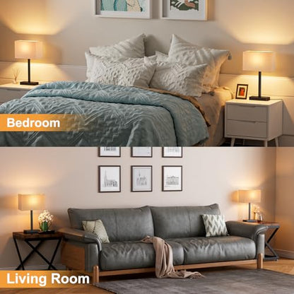 Hong-in Touch Lamps for Bedroom - 3-Way Dimmable Bedside Lamps Set of 2 with USB C+A, Beige Modern Table Lamp for Night Stands, Desk Lamp for Living Room Nightstand End Tables Bed Side - color: B. Beige&Black