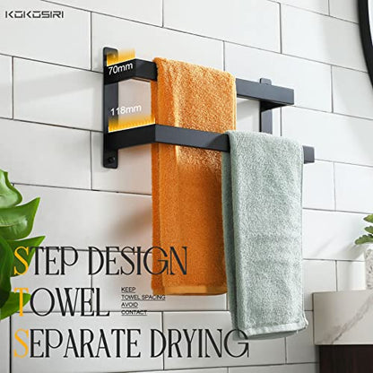 KOKOSIRI Towel Bars Black Bath Towel Holders 16 Inches Bathroom 2-Tiers Ladder Towel Rails Wall Mounted Towels Shelves Rack Stainless Steel, B5008BK-L16 - color: Matte Black, size: 16-Inch