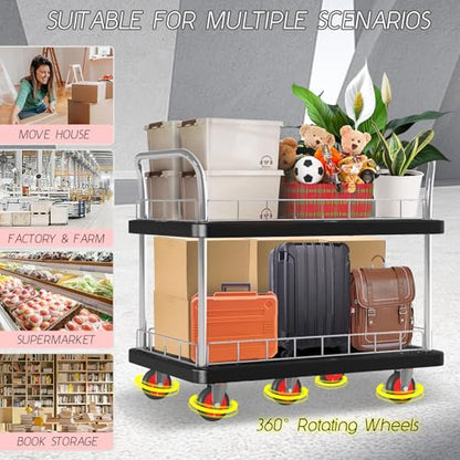 Utility Service Cart 2 Shelf - 880lbs Capacity Heavy-Duty Plastic Rolling Utility Carts with 5 of 360° Swivel Wheels and Handle, Large Service Cart for Groceries, Warehouse,Garage 43.5''x25.6'' - color: 880lbs Capacity