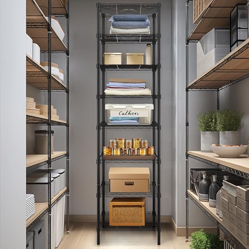 Finnhomy Heavy Duty 8 Tier Wire Shelving, 18x18x78.8 inches 8 Shelves Storage Rack with Thicken Steel Tube, Pantry Shelves for Storage, Adjustable Metal Shelving Unit, NSF Certified, Black - size: 78.8"H-Black