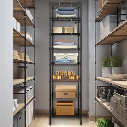 Finnhomy Heavy Duty 8 Tier Wire Shelving, 18x18x78.8 inches 8 Shelves Storage Rack with Thicken Steel Tube, Pantry Shelves for Storage, Adjustable Metal Shelving Unit, NSF Certified, Black - size: 78.8"H-Black