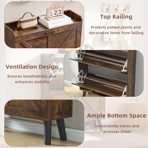 LEYAOYAO Shoe Cabinet Storage for Entryway with 2 Flip Drawers Rack Narrow Organizer Slim Hidden Wood Shoe Cabinet Furniture Brown - color: Brown