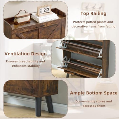 LEYAOYAO Shoe Cabinet Storage for Entryway with 2 Flip Drawers Rack Narrow Organizer Slim Hidden Wood Shoe Cabinet Furniture Brown - color: Brown
