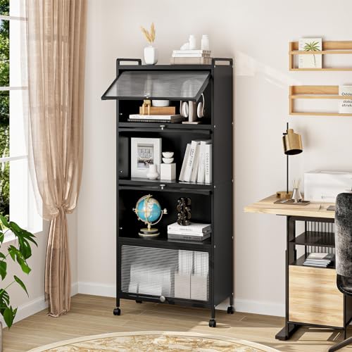LDAILY 5-Tier Kitchen Storage Cabinet, Mobile Microwave Stand with Metal Frame, Double Anti-toppling Device, 4 Rolling Casters, Freestanding Bakers Rack for Kitchen, Dining Room, Living Room (Black) - color: Black