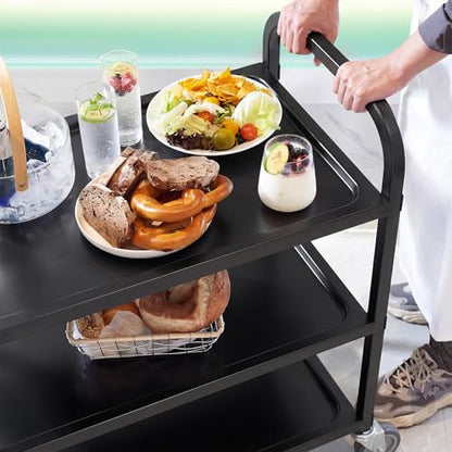 CURTA Black Stainless Steel Serving Cart, 3-Tier Rolling Utility Trolley (34"x18"x36"), Heavy Duty Painted Kitchen Cart on Wheels with Brakes, Commercial Grade for Restaurant, Hotel, Salon & Lab - color: L(black): 34''(l) X 18''(w) X 36''(h)