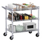 WDT 990Lbs Capacity Heavy Duty Rolling Utility Cart, NSF Rolling Carts with Wheels,Commercial Grade Metal Cart with Handle Bar & Shelf Liner,Trolley Serving Cart for Kitchen,Restaurant,Silver - color: Silver 3 Tier