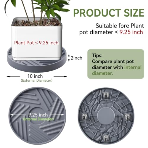 1 Pcs Plant Caddy with Hidden Wheels 10 Inch Heavy Duty Rolling Plant Stand, Indoor Outdoor Plant Saucer Tray with $9.9 Garden Tools (Gray) - size: 10 Inches (Gray)