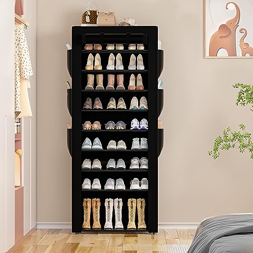 OYREL Large Shoe Rack, Black, 6 Side Pockets, 23.6" Wide x 11.4" Deep x 68.9" Tall, 36-41 Pairs of Shoes - color: Black, size: 10Tier 23.6"W