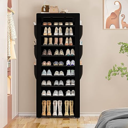 OYREL Large Shoe Rack, Black, 6 Side Pockets, 23.6" Wide x 11.4" Deep x 68.9" Tall, 36-41 Pairs of Shoes - color: Black, size: 10Tier 23.6"W