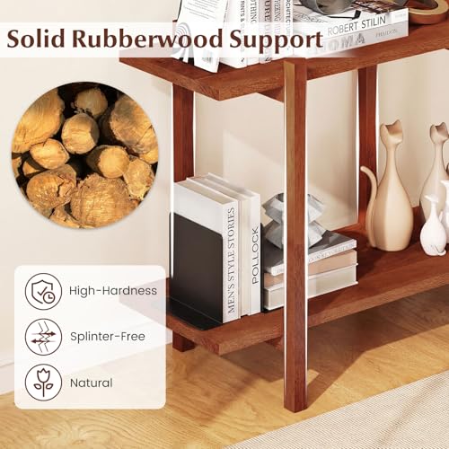 Giantex 2-Tier Wood Bookshelf, 48" Modern Console Table with Wide Storage Shelf, Horizontal Rubber Wood Bookcase, Open Display Racks Shelving Unit for Bedroom, Living Room, Office, Entryway
