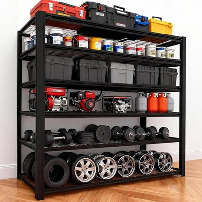 6T 4200 LBS Garage Shelving,84"*62"*24" Industrial Shelf,Airflow Design Storage Shelves,6 Tier Adjustable Metal Shelves,for Garage,Basement, Storage Room, Supermarket, Garden, Farm - size: Black 84"*62"*24" 6T