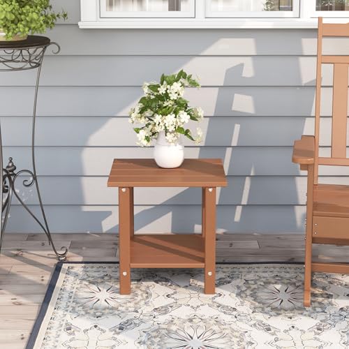 Adirondack Outdoor Side Table, 16.6" Small Patio End Table, 2-Tier HDPE Plastic Table for Poolside Porch Garden, Weather Resistant & Easy Assembly (Teak, Rectangle) - color: Teak, style: Rectangle