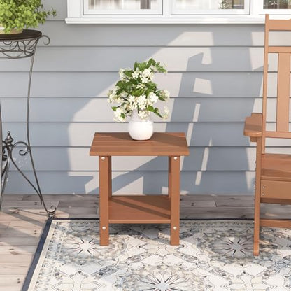 Adirondack Outdoor Side Table, 16.6" Small Patio End Table, 2-Tier HDPE Plastic Table for Poolside Porch Garden, Weather Resistant & Easy Assembly (Teak, Rectangle) - color: Teak, style: Rectangle