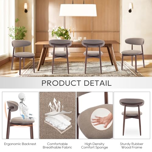 COLAMY Wooden Dining Chairs Set of 4, Modern Fabric Upholstered Dining Room Chair, Farmhouse Kitchen Chairs with Foot Pegs, Camel - color: Camel, size: Set of 4