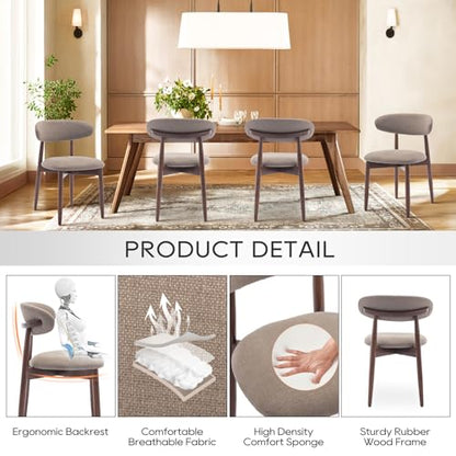 COLAMY Wooden Dining Chairs Set of 6, Modern Fabric Upholstered Kitchen Side Chairs, Farmhouse Dining Room Chair with Foot Pegs, Camel - color: Camel, size: Set of 6