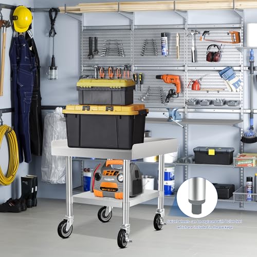 HARDURA Stainless Steel Equipment Stand Metal Prep Table with Casters 30"X 24" NSF 430 for Commercial Food Prep - size: 30" x 24"