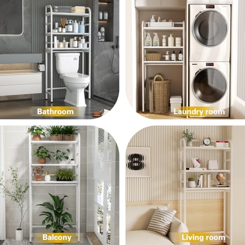 3-Tier Over The Toilet Storage Rack, Freestanding Bathroom Organizer Metal Frame Toilet for Small Spaces, Bathroom, Balcony, Laundry (White) - color: White
