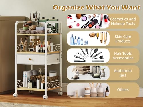 Makeup Organizer Rolling Cart with Drawer, Makeup Organizer on Wheels, Rolling Makeup Bathroom Storage Cart, Cosmetics Display for Nail Polish Makeup Brush - style: Short - Single Drawer