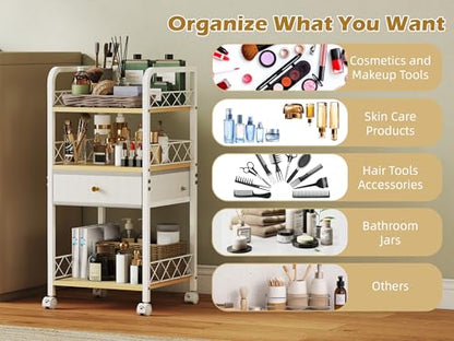 Makeup Organizer Rolling Cart with Drawer, Makeup Organizer on Wheels, Rolling Makeup Bathroom Storage Cart, Cosmetics Display for Nail Polish Makeup Brush - style: Short - Single Drawer
