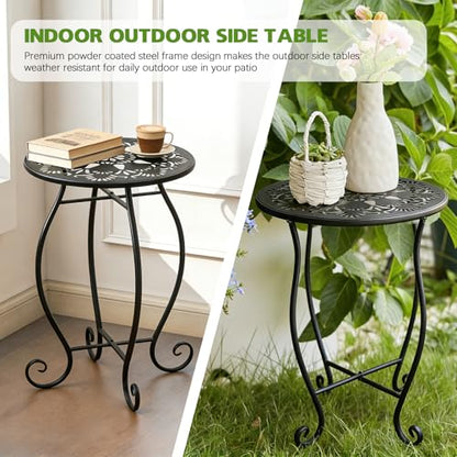Arbuxzuy 3-Pack 17" Tall Round Metal Outdoor Side Tables,Flower Pot Stand | 17" tall decorative flower pot stands,Rustproof potted holder,120 lbs load capacity, indoor/outdoor use - size: 3pcs
