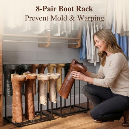 Boot Storage Organizer, Metal Free Standing Boot Rack for Closet | Sturdy Shoe Shelf, Narrow Space-Saving Design, Quick Setup, Boot Holder for Entryway, Garage, Bedroom, Outdoor, Fits 8 Pairs - size: Standard Height (8 Pairs)