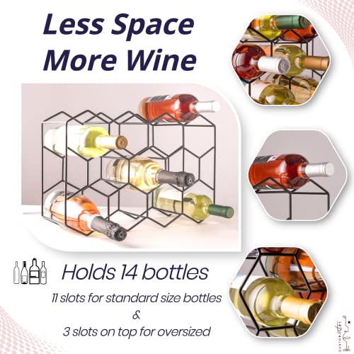 Gusto Nostro Countertop Wine Rack - 14 Bottle Freestanding Modern Black Metal Small - 3 Tier Tabletop Wine Holder Stand for Cabinet, Pantry - Wine Racks Countertop - No Assembly Required - color: Black