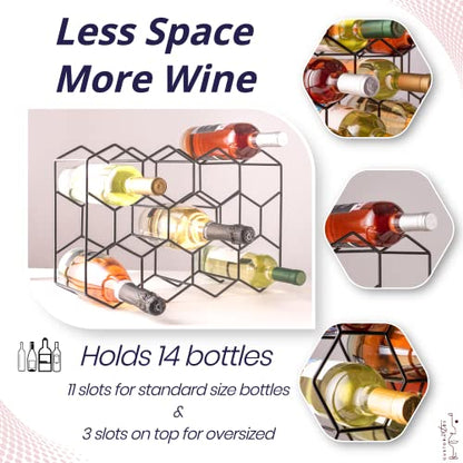 Gusto Nostro Countertop Wine Rack - 14 Bottle Freestanding Modern Black Metal Small - 3 Tier Tabletop Wine Holder Stand for Cabinet, Pantry - Wine Racks Countertop - No Assembly Required - color: Black