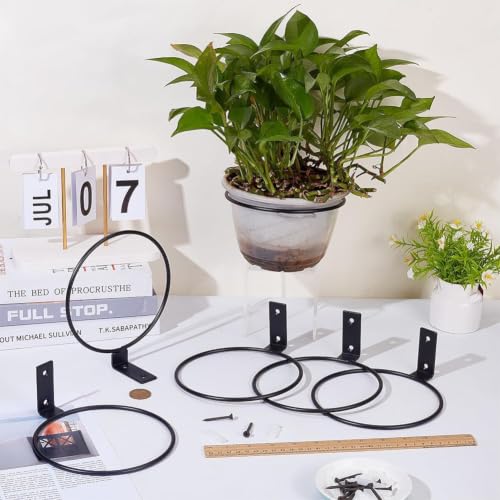 WADORN 6Pcs Flower Pot Holder, 6 inch Wall Flower Pot Holder Ring Plant Hanger with Screws Black Heavy Duty Iron Plant Holder Ring for Home Garden Fence Balcony Indoor Outdoor Pots