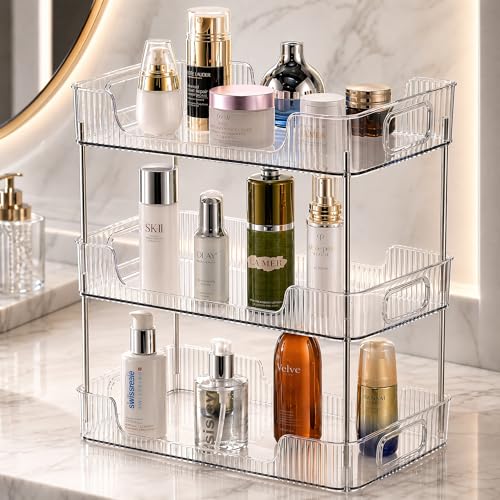 3 Tier Bathroom Counter Organizer, Bathroom Counter Shelf, Vanity Organizer Countertop, Skin Care Organizer, Makeup Perfume Organizer for Bathroom Tray, Cosmetic, Dresser, Kitchen - size: 3 pack