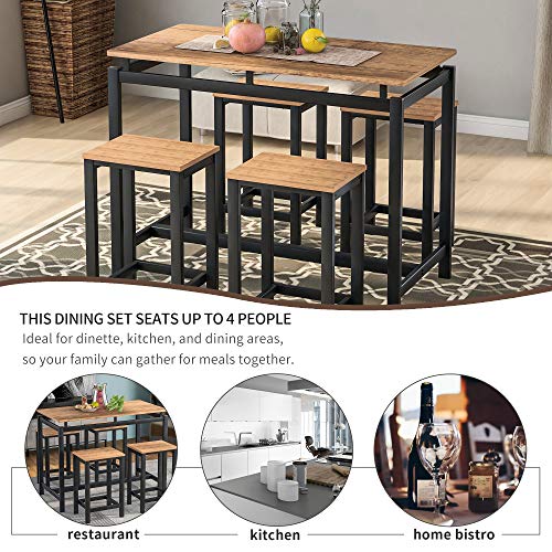 Solid Wood 4-Piece Kitchen DIng Table Set, Counter Height Bar Table Set with 3 Stools and Storage Shelves, Perfect for Home, Kitchen, Living Room (Brown-1) - color: Brown-1