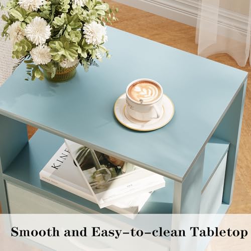 Huhote Kids Nightstand, 2-Tier Night Stand with Drawer, Modern Side Table for Bedroom, Study Room, Small Spaces, Blue - color: Blue, size: 2-Tier with Drawer