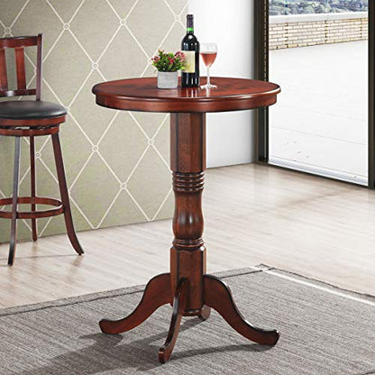Giantex Round Dining Table, 30" D X 41.5" H, Wooden Pub Pedestal Side Table W/Chessboard, Adjustable Foot Pads, Multi-Purpose Dinner Table for Small Space, Kitchen, Dining Room, Restaurant, Walnut - color: Walnut, size: 30"Dx41.5"H