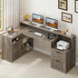 TVU Farmhouse L Shaped Desk with Drawers, 62.2" Home Office Desk with Storage Shelves and Power Outlet, L Shaped Computer Desk with Monitor Stand and Printer Shelf, Gray - color: Grey
