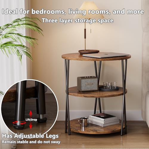 23 Inch Round Side Table 3-Tier End Table Living Room Small Patio Table Nightstands Round Coffee Table Spacious Top for Couch Bedroom 3 Storage Shelves Accent Coffee Table, Rustic Brown - color: Rustic Brown