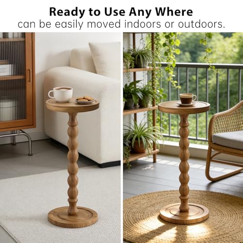 Small Round Side Table for Small Spaces | Wood Pedestal Drink Table & Narrow End Table for Living Room Couch, Modern Bedside Nightstand for Bedroom & Nursery (Walnut) - color: Walnut