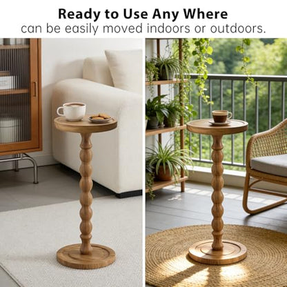 Small Round Side Table for Small Spaces | Wood Pedestal Drink Table & Narrow End Table for Living Room Couch, Modern Bedside Nightstand for Bedroom & Nursery (Walnut) - color: Walnut