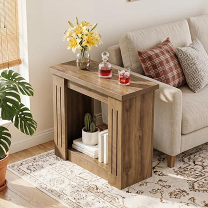 Tribesigns Side Table, 2-Tier Farmhouse End Table with Storage, Wooden Nightstand for Bedroom, Living Room, Office, Small Spaces, 2 Pack Brown