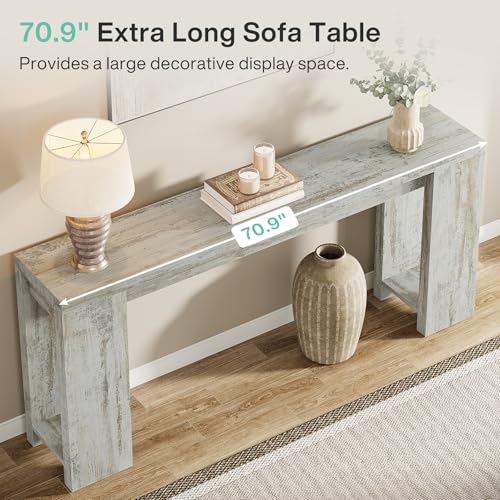 Tribesigns 70.9-Inch Extra Long Console Table, Farmhouse Wood Sofa Table Behind Couch, Narrow Entryway Accent Table for Living Room, Hallway, Entrance, Foyer (Distressed White) - color: Distressed White