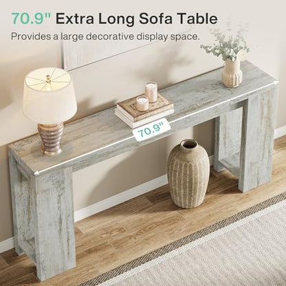 Tribesigns 70.9-Inch Extra Long Console Table, Farmhouse Wood Sofa Table Behind Couch, Narrow Entryway Accent Table for Living Room, Hallway, Entrance, Foyer (Distressed White) - color: Distressed White