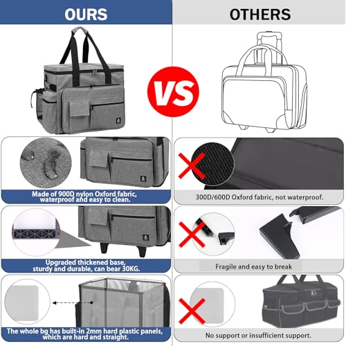 Rolling Teacher Bag Built-in Hard Support Board, Rolling Briefcase with Detachable Trolley, Rolling bag with Laptop compartment, Adjustable Shoulder Strap, and Ample Storage Space - color: Grey