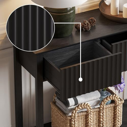 Treocho 47" Fluted Console Table with 3 Drawers and Storage Shelf | Narrow Long Entryway Table,Behind Couch Accent Tables, Entrance Foyer, Hallway, Living Room, Black - color: Black