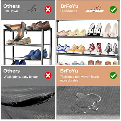 34" Widening Design Shoe Rack for Closet 16 Pairs Small Spaces Non-Woven 3 Tier Shoe Organizer Stackable Metal Shoe Shelf for Entryway, Bedroom Grey - color: Grey