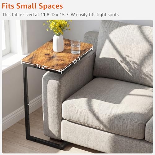 5-Level Adjustable C Side Table - End Table Living Room Bedroom Indoor Small C Shaped Couch Tray Desk, Farmhouse Brown - color: Brown