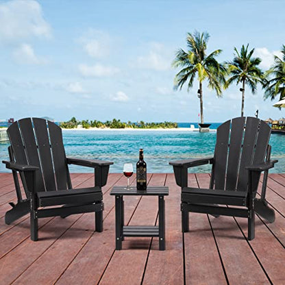 Apolimi Adirondack Outdoor Side Table, 2-Tier Sturdy Patio End Table Weather Resistant, 16.5" Solid Side Table for Patio, Pool, Porch - color: Black