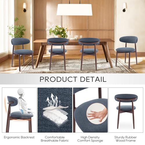 COLAMY Wooden Dining Room Chairs Set of 6, Modern Upholstered Fabric Dining Chairs, Farmhouse Kitchen Side Chair with Foot Pegs, Blue - color: Blue, size: Set of 6